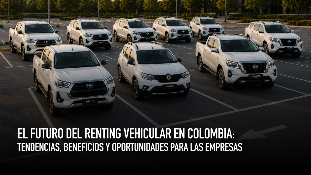 Flota de vehículos corporativos modernos utilizada por empresas colombianas como parte de una estrategia de renting vehicular.